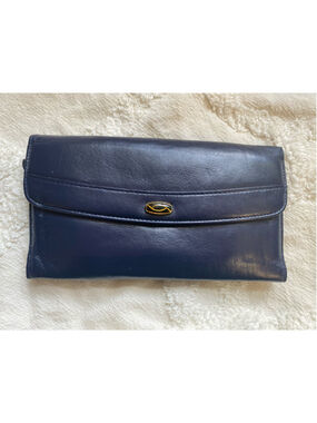Buxton Vintage Navy Blue Lambskin Leather Wallet Clutch Organizer Kisslock Purse